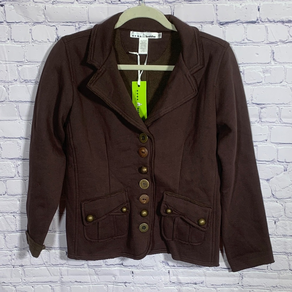 Neon Buddha Womens Sweater Blazer Brown Size XS NWT Military Steam Punk Grunge
